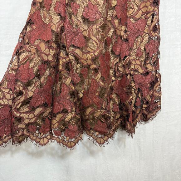 Calvin Klein 2 Lace Brown Dress Floral A-Line Sheath Fringe Formal Wedding Party - Picture 5 of 13